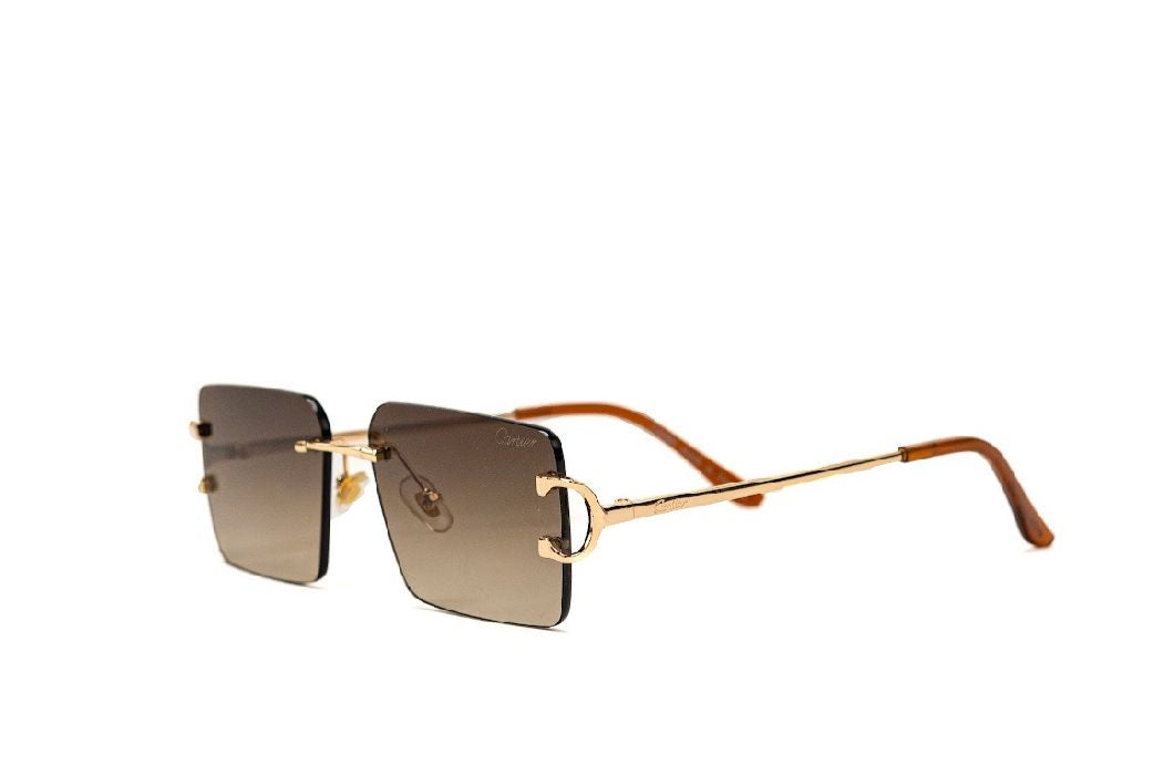 Cartier Gold Rimless Square Sunglasses – Brown Gradient Lens - EyefinityZone