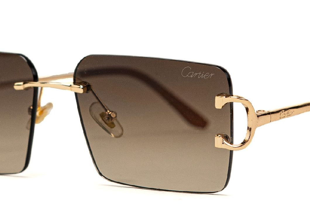 Cartier Gold Rimless Square Sunglasses – Brown Gradient Lens - EyefinityZone
