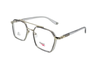 Eyeglasses with a metallic frame on a white background